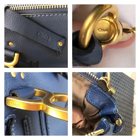 Chloe Marci Medium Navy Leather Satchel with Gold Hardware - Picture 4 of 8